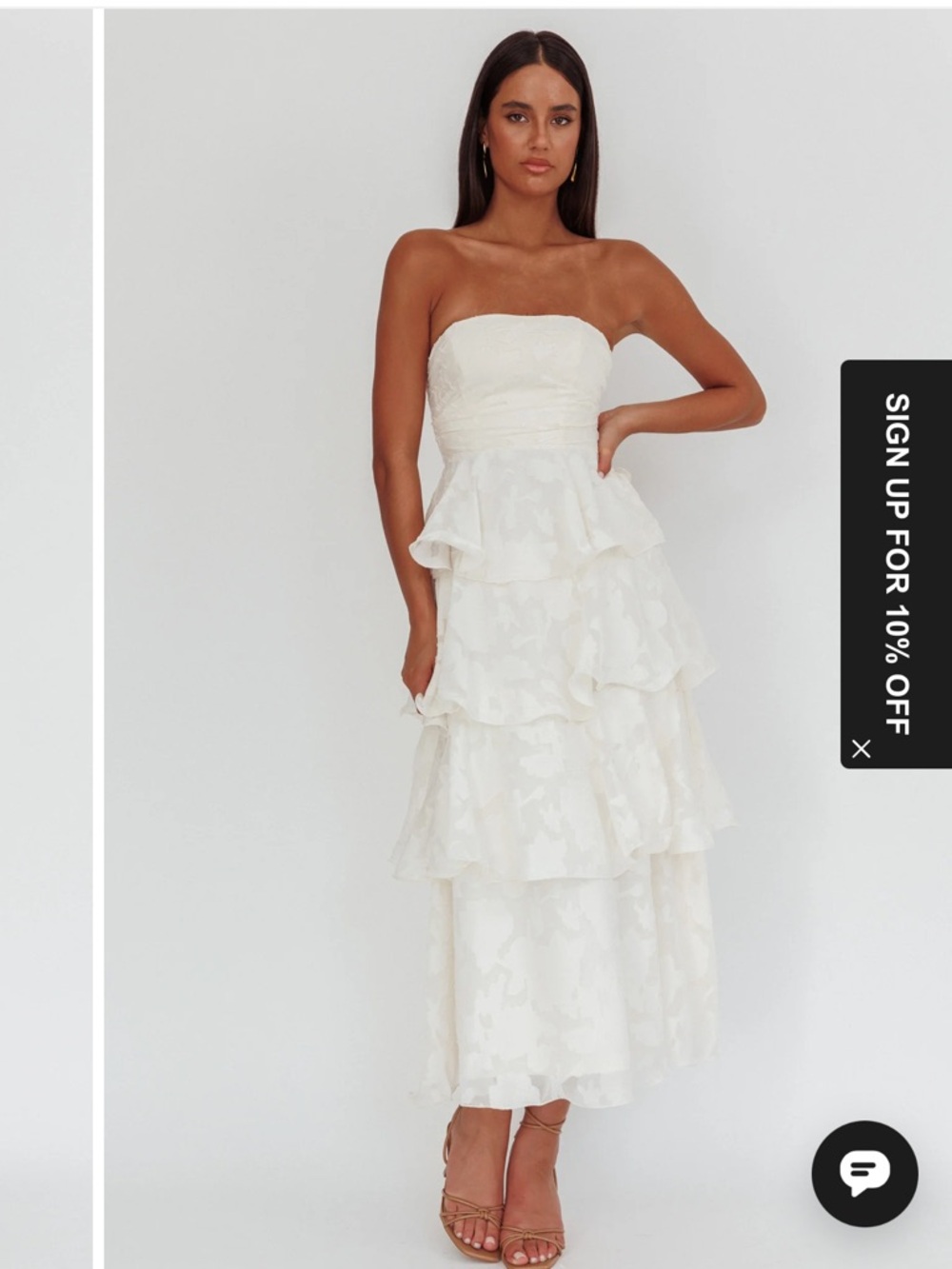 Giavana Strapless Layered Midi Dress Floral Embossed Cream